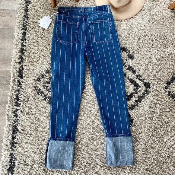 New Etica Finn Striped High Rise Straight Leg Cuffed Jeans - Picture 11 of 16
